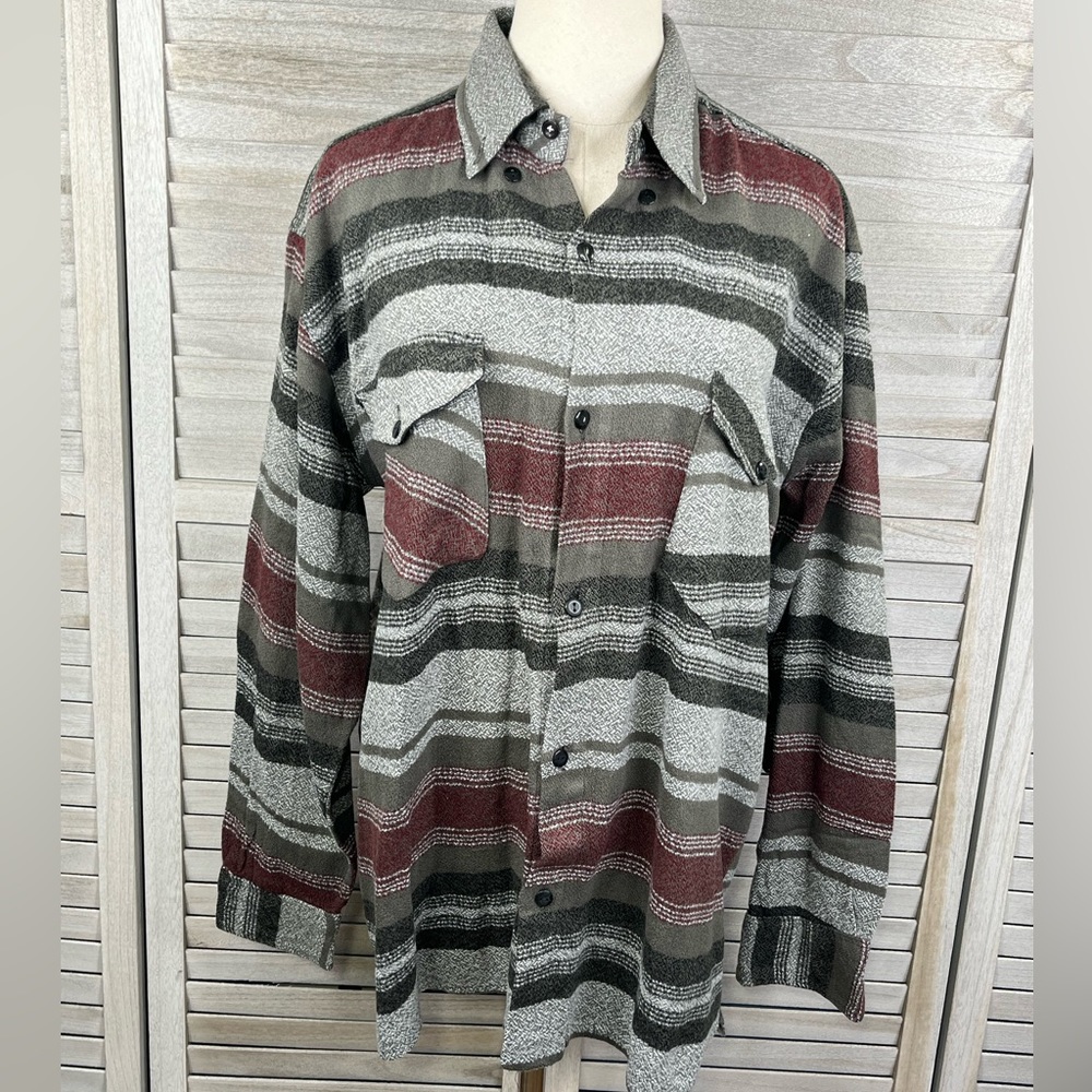 NATIONAL OUTFITTERS Men's Cotton Flannel Button Down Shirt Gray Burgundy-XL